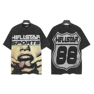 تيشيرت Hellstar أسود أوفرسايز بطباعة جرافيك متهالك