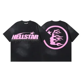Hellstar ग्राफिक ओवरसाइज़्ड काला और गुलाबी टी-शर्ट