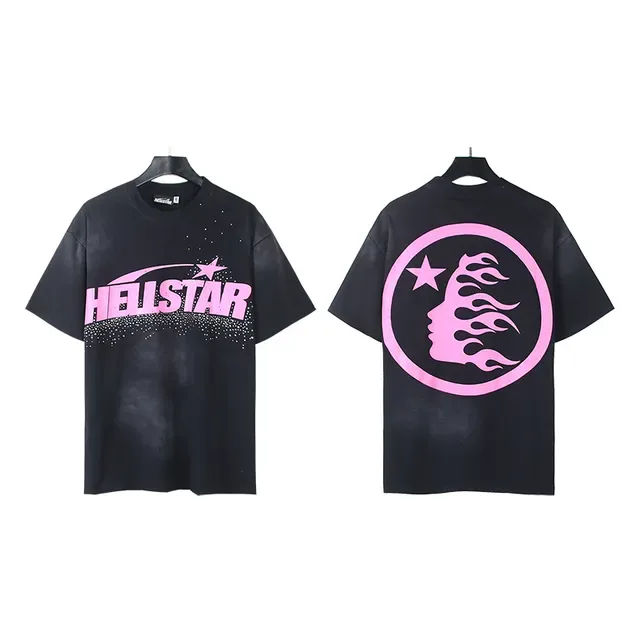 Hellstar ग्राफिक ओवरसाइज़्ड काला और गुलाबी टी-शर्ट 4