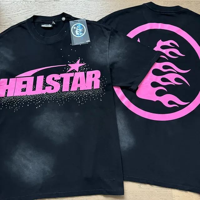 Hellstar ग्राफिक ओवरसाइज़्ड काला और गुलाबी टी-शर्ट 7