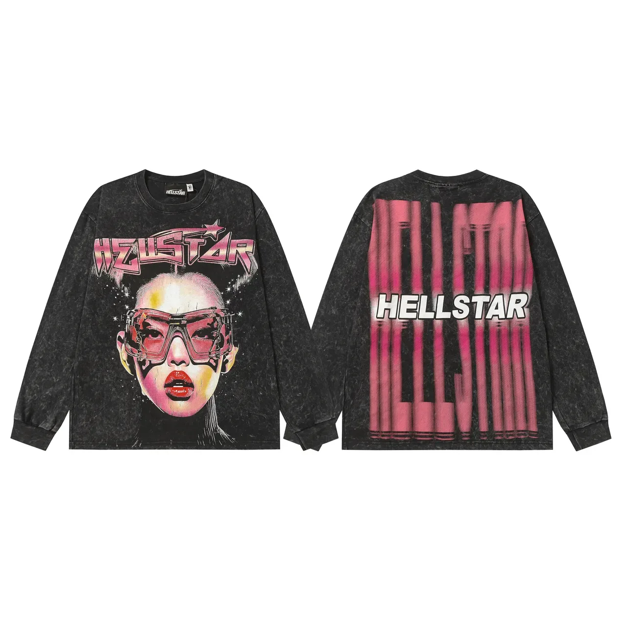 Hellstar Graphic-Print Acid-Wash Long-Sleeve T-Shirt 5