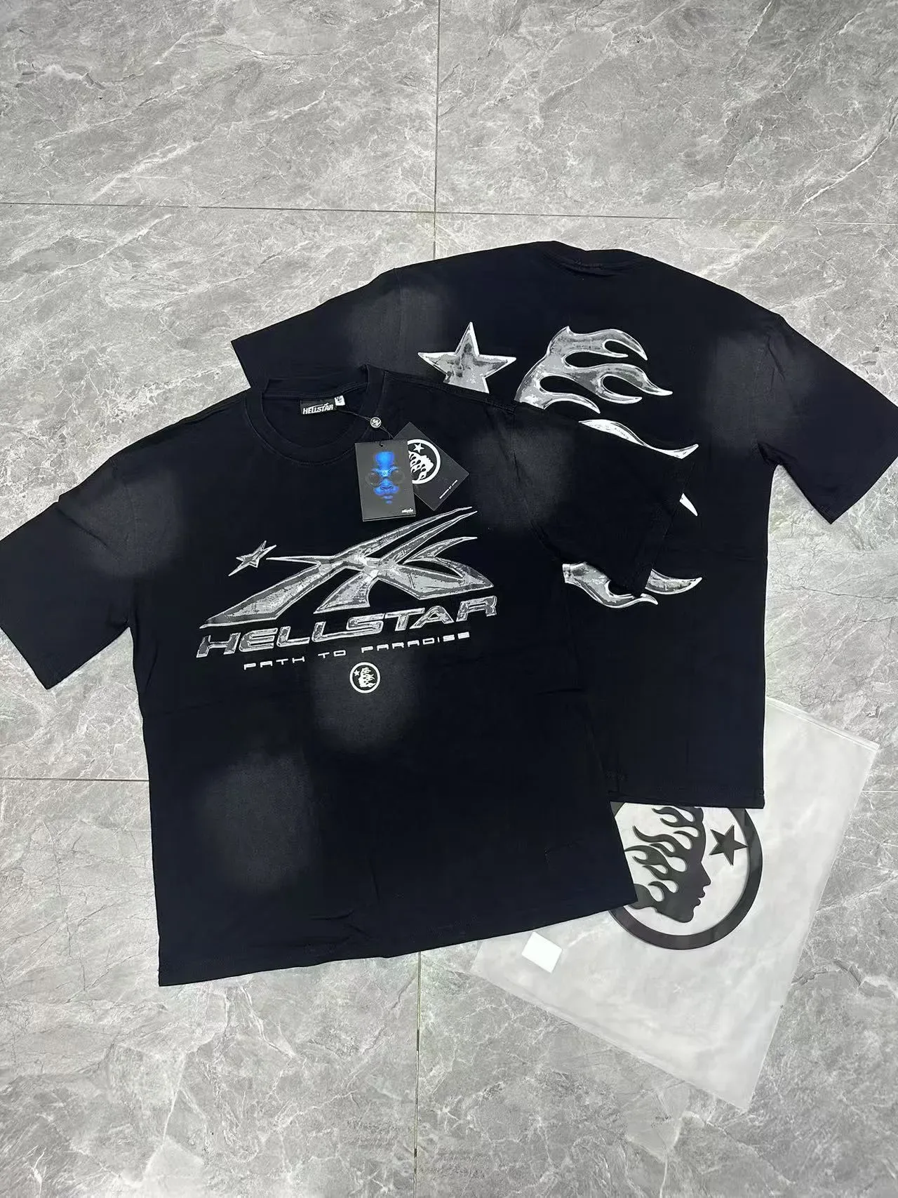 Hellstar Graphic Print Metallic Silver Black T-Shirt 15