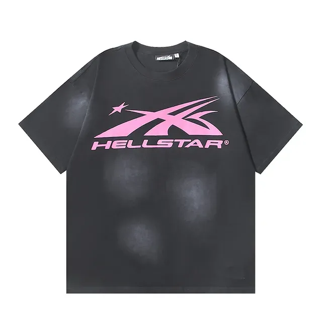 تيشيرت Hellstar أوفرسايز بطباعة جرافيك على الوجهين أسود ووردي 2