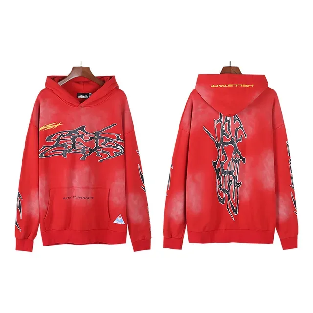 Hellstar vermelho e preto Oversized Fit Tie-Dye Wash hoodie 2