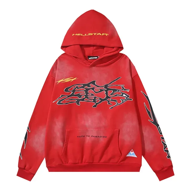 Hellstar vermelho e preto Oversized Fit Tie-Dye Wash hoodie 5