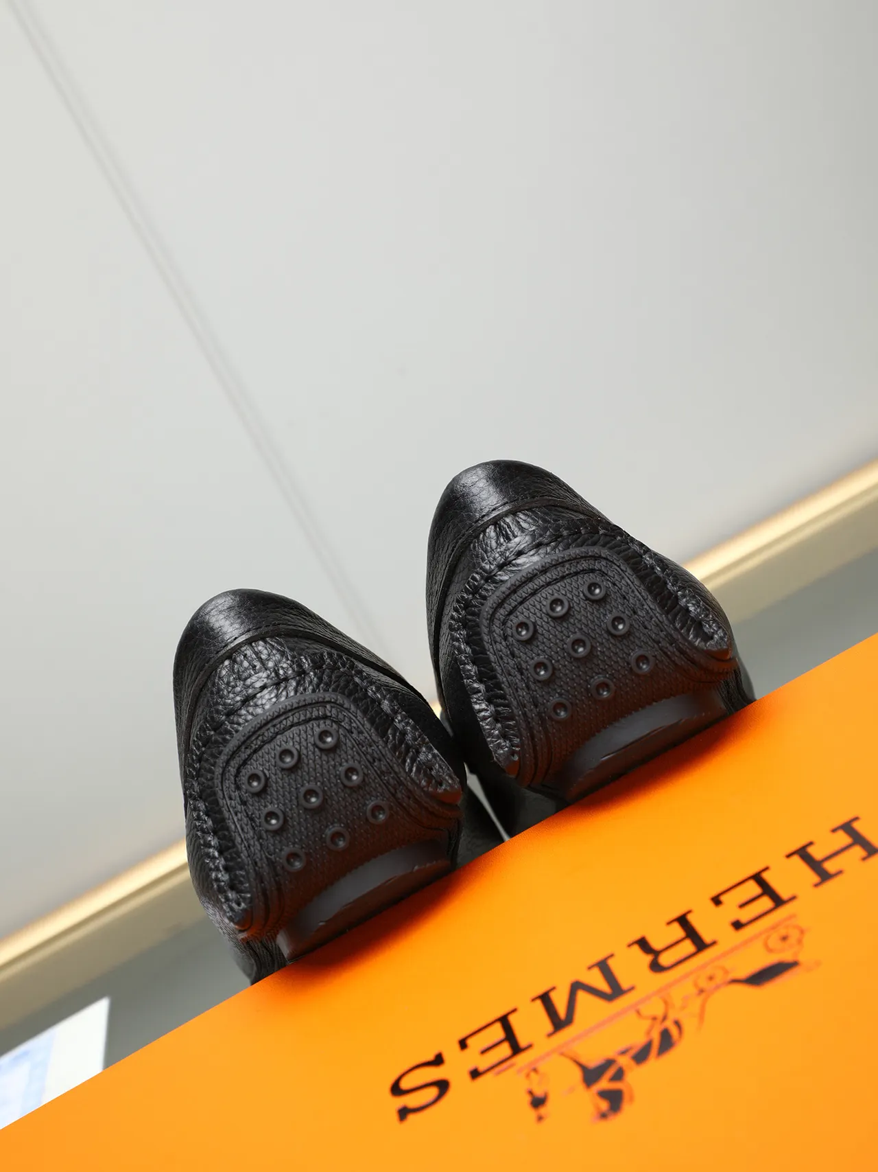Hermès Black Brown Pebbled Leather Moccasin-Stitched Toe Loafer 3