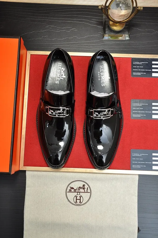 Hermès Black Gold Glossy Patent Leather Single Buckle Strap Monk Shoes 5