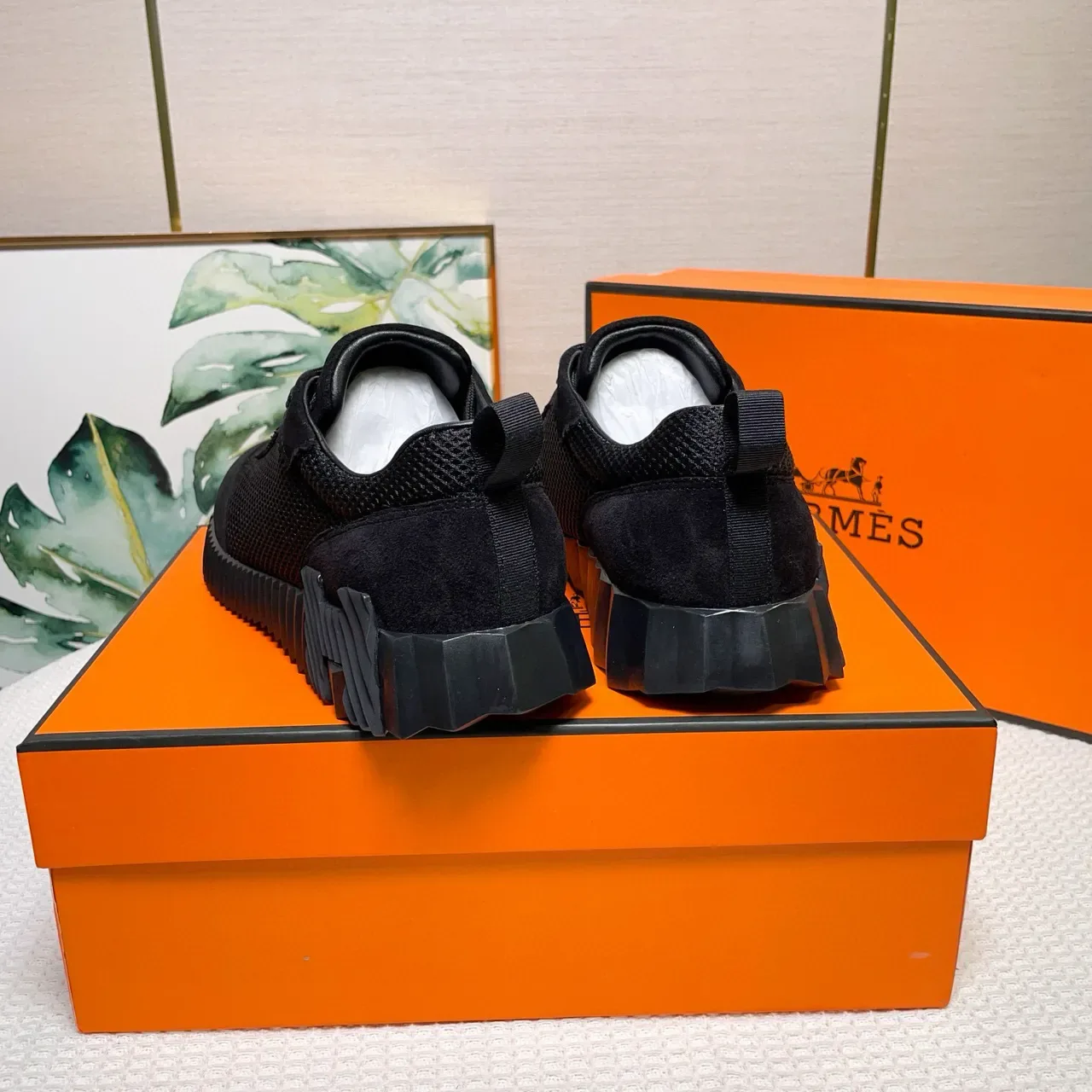 হার্মেস কালো Mesh-Suede হাইব্রিড উপর জীবনধারা স্নিকার 2