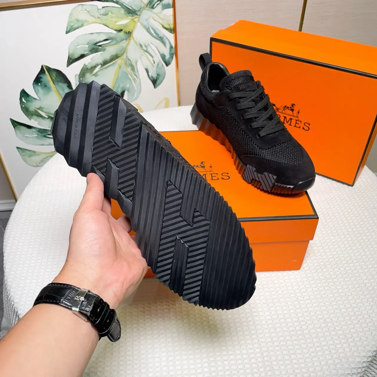 হার্মেস কালো Mesh-Suede হাইব্রিড উপর জীবনধারা স্নিকার 3
