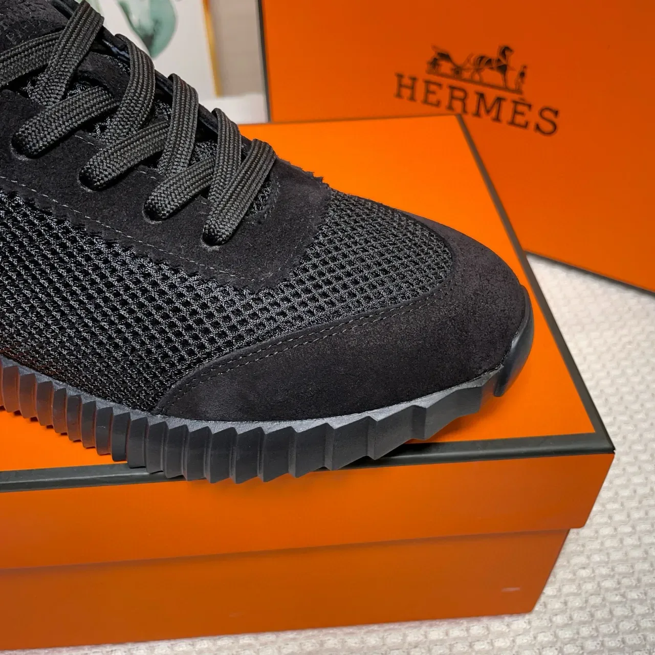 হার্মেস কালো Mesh-Suede হাইব্রিড উপর জীবনধারা স্নিকার 7