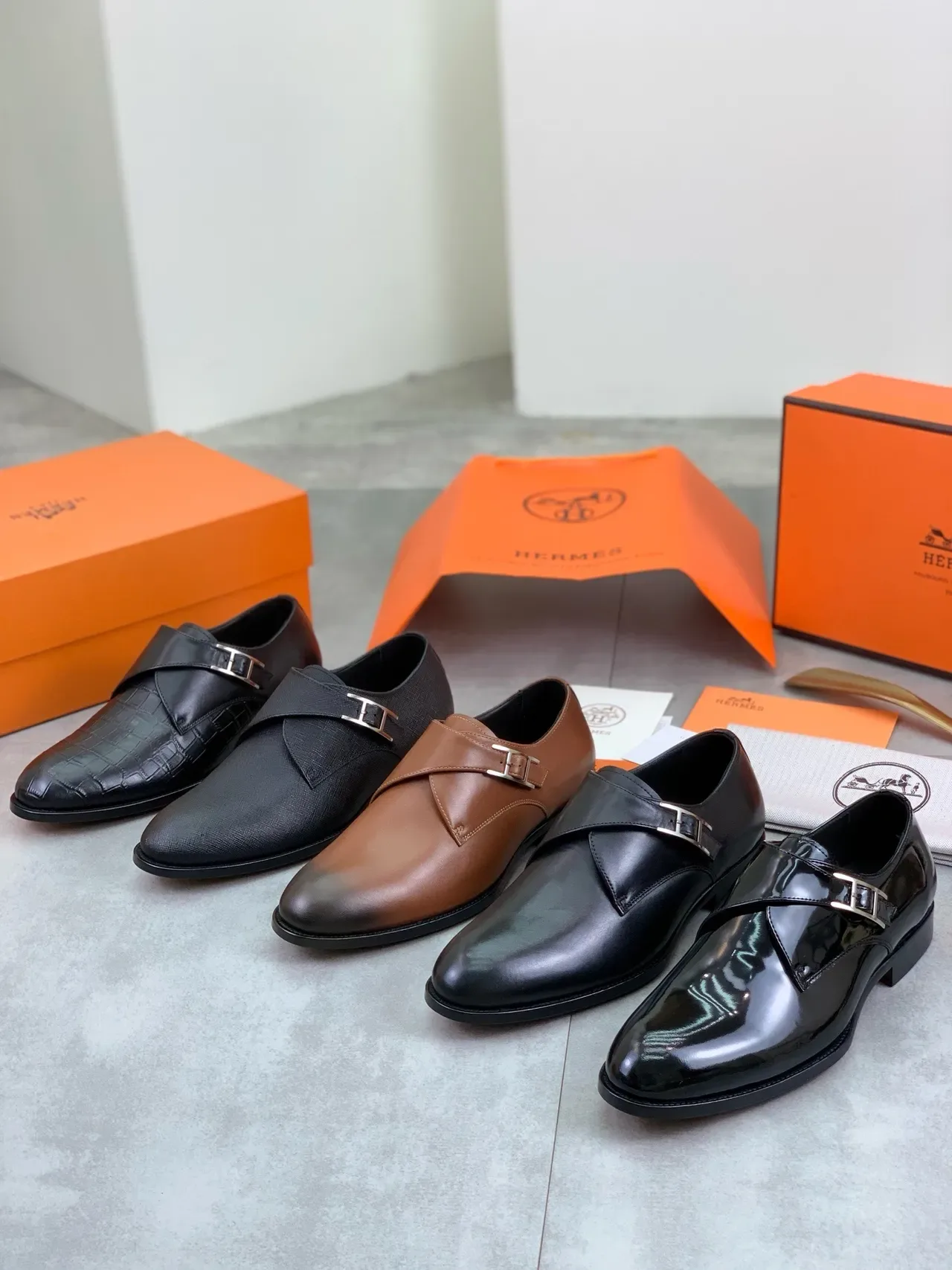 Hermès Black Silver Glossy Patent Leather Single Strap Monk Shoes 2