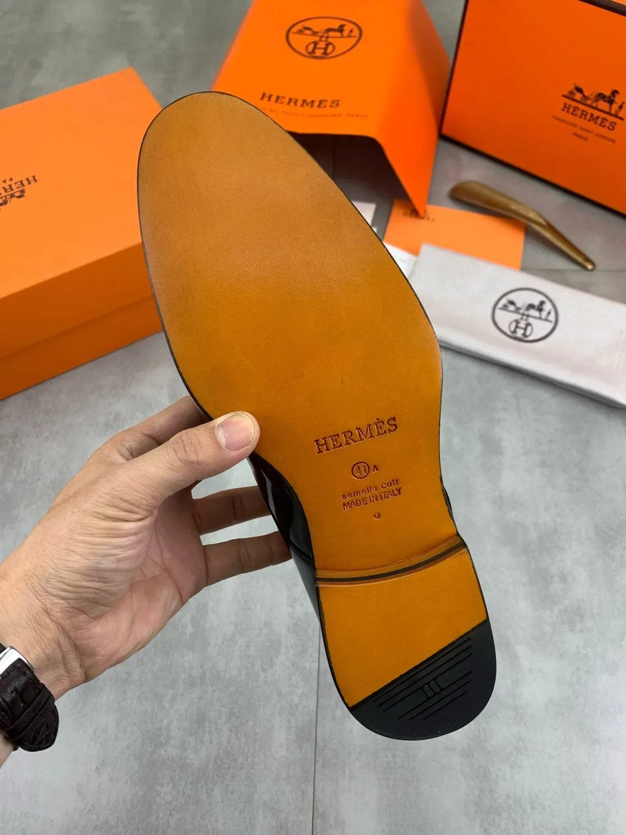 Hermès Black Silver Glossy Patent Leather Single Strap Monk Shoes 4