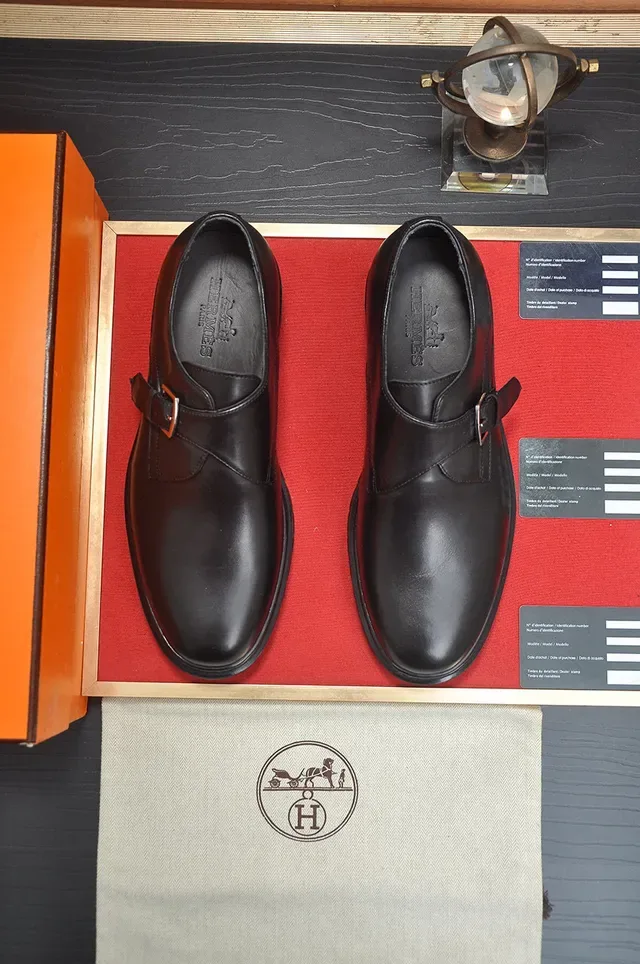 Hermès Black Single Strap Buckle Closure Monk Shoes 2