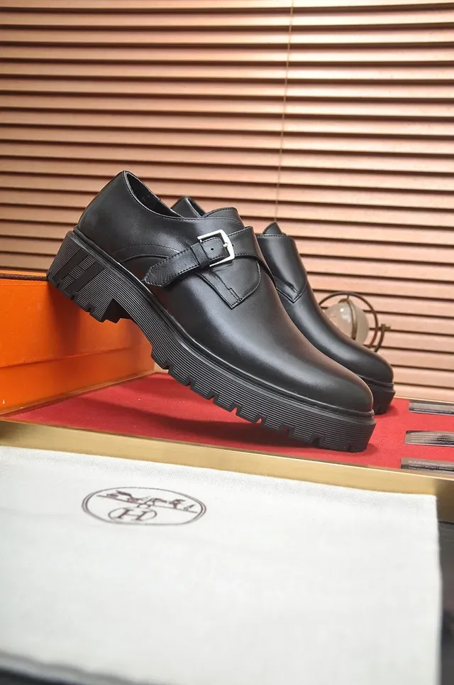 Hermès Black Single Strap Buckle Closure Monk Shoes 3