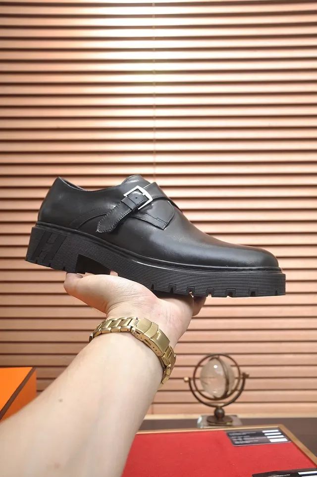 Hermès Black Single Strap Buckle Closure Monk Shoes 4
