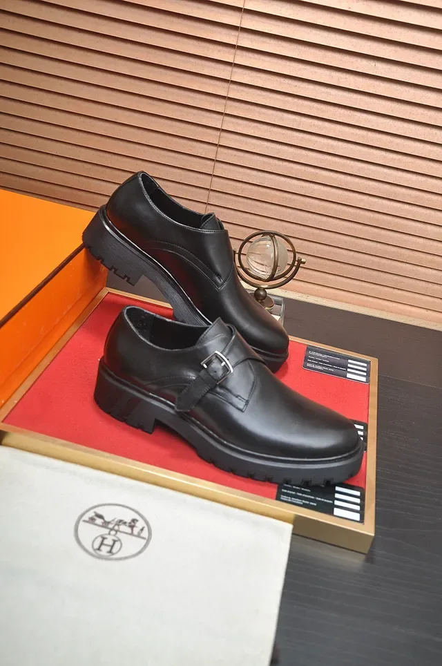 Hermès Black Single Strap Buckle Closure Monk Shoes 6