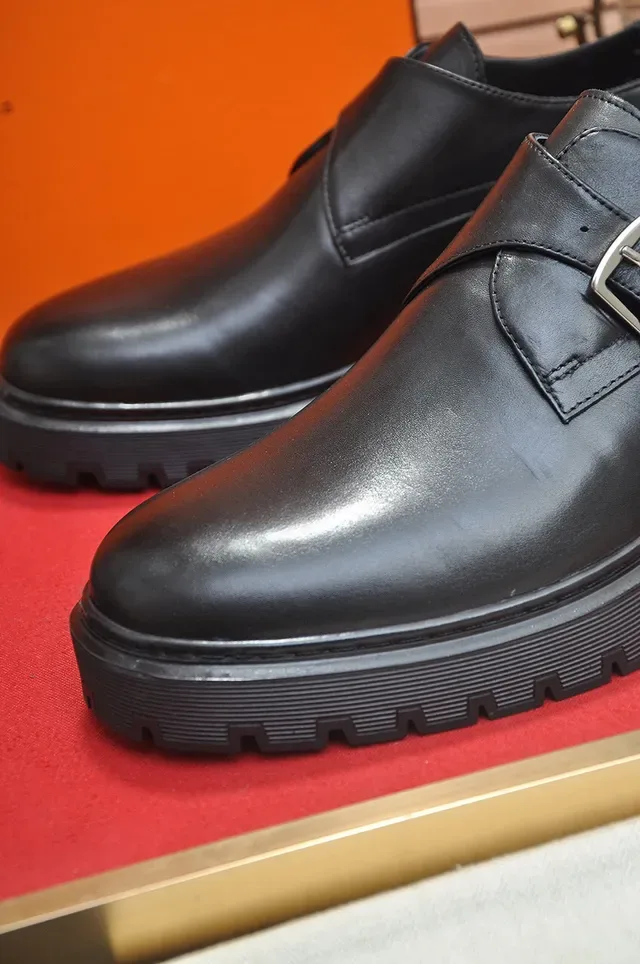 Hermès Black Single Strap Buckle Closure Monk Shoes 8