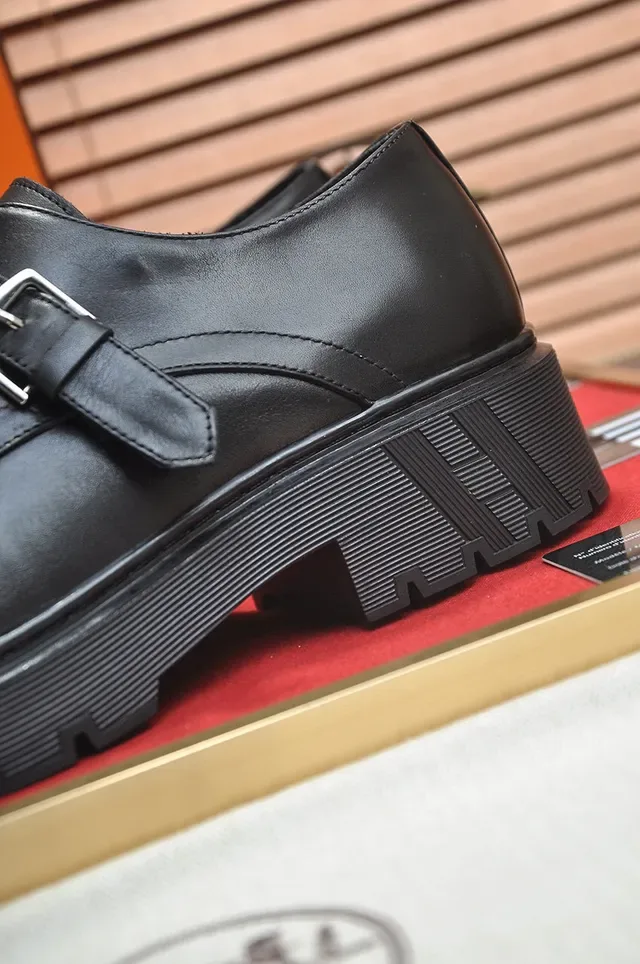 Hermès Black Single Strap Buckle Closure Monk Shoes 9
