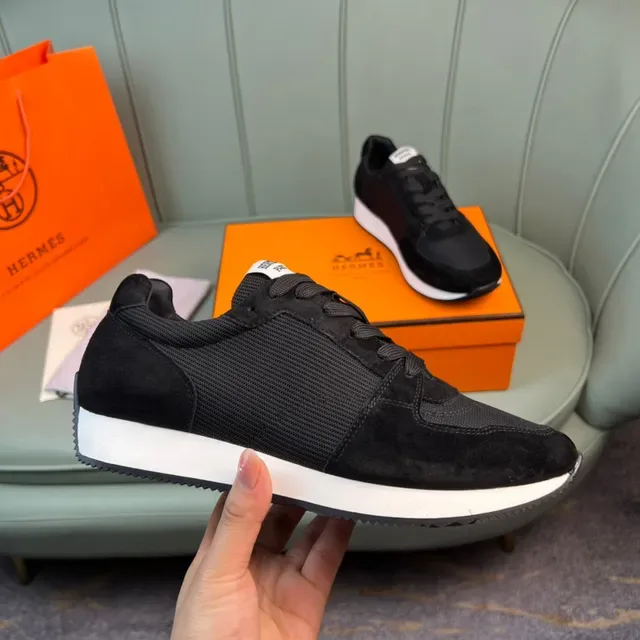 Hermès Black Suede and Mesh Lifestyle Sneakers 4