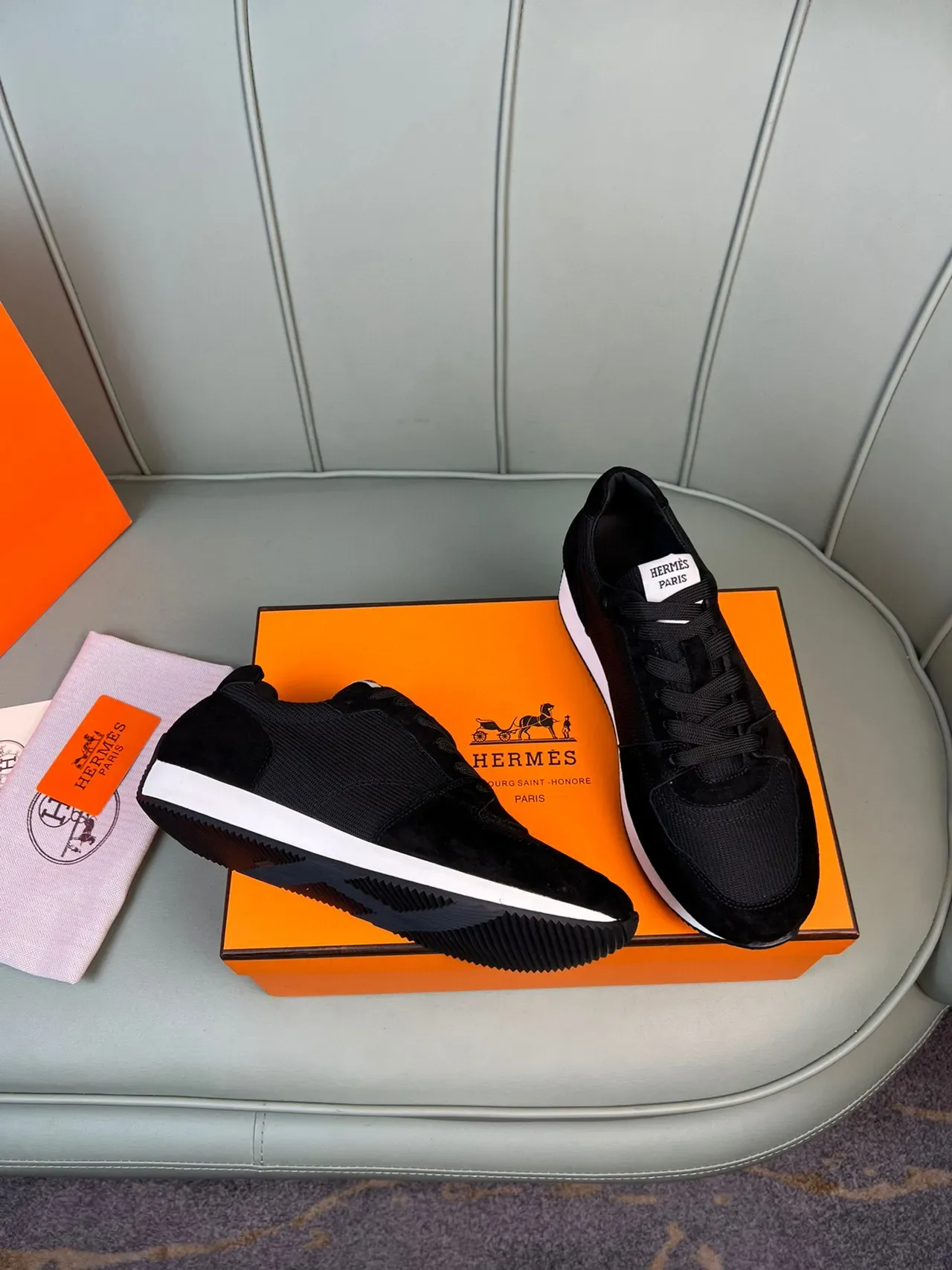 Hermès Black Suede and Mesh Lifestyle Sneakers 5