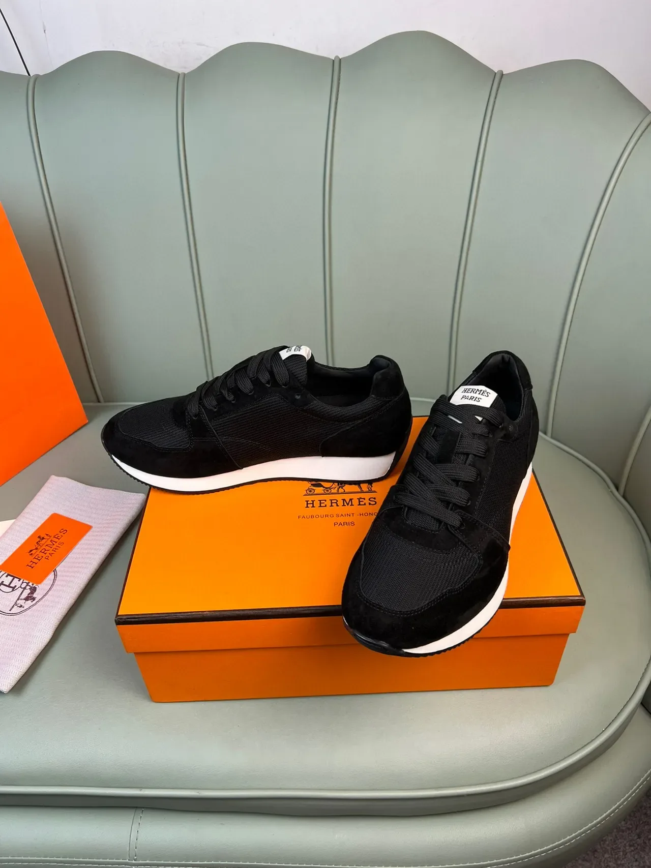 Hermès Black Suede and Mesh Lifestyle Sneakers 7