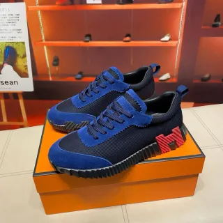 Hermès Blue Red Suede And Navy Mesh Upper Sculpted Ridged Rubber Sole Lifestyle Sneakers
