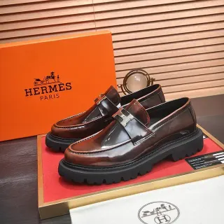 Hermès Marrom Preto Couro Polido Cinto H-Buckle Loafer