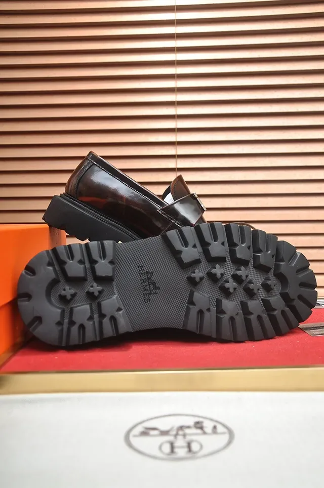 Hermès Marrom Preto Couro Polido Cinto H-Buckle Loafer 3