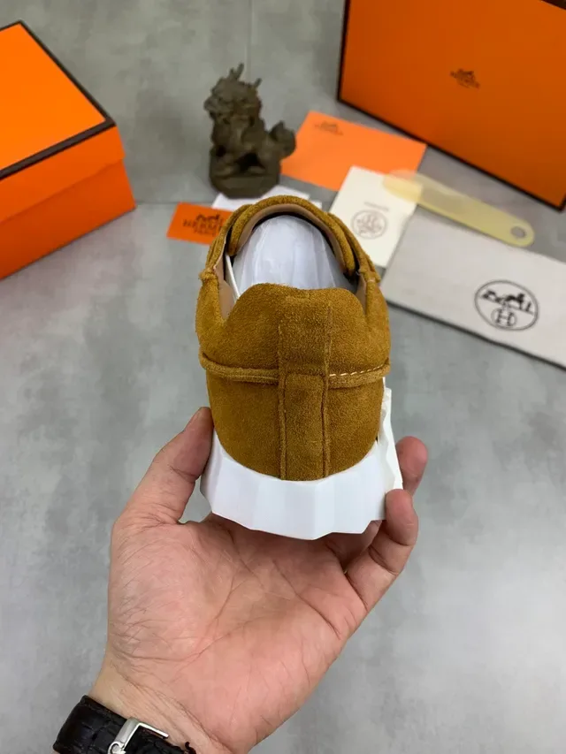 Hermès Brown White Suede Upper Laces Sneakers 3