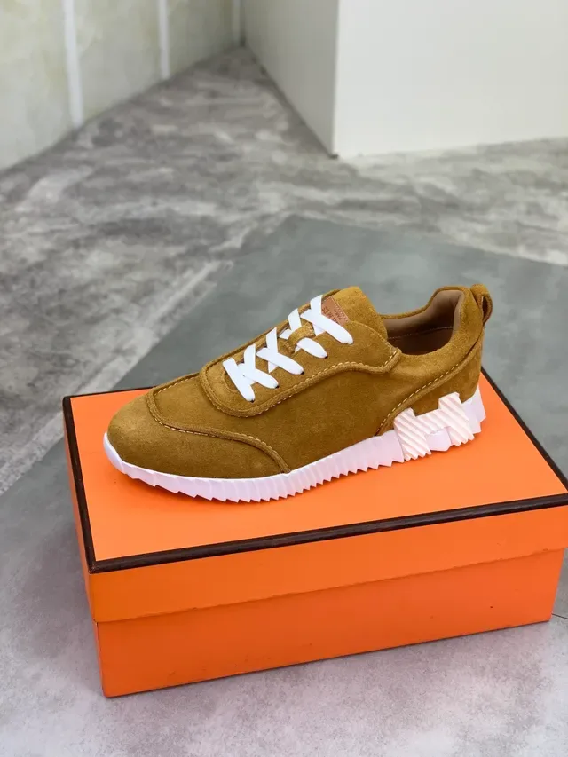Hermès Brown White Suede Upper Laces Sneakers 4