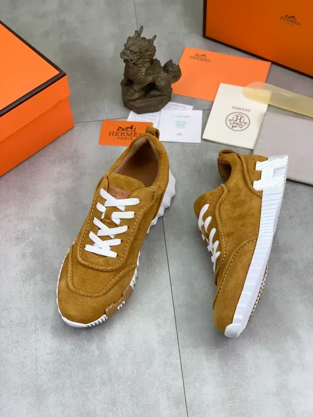 Hermès Brown White Suede Upper Laces Sneakers 5