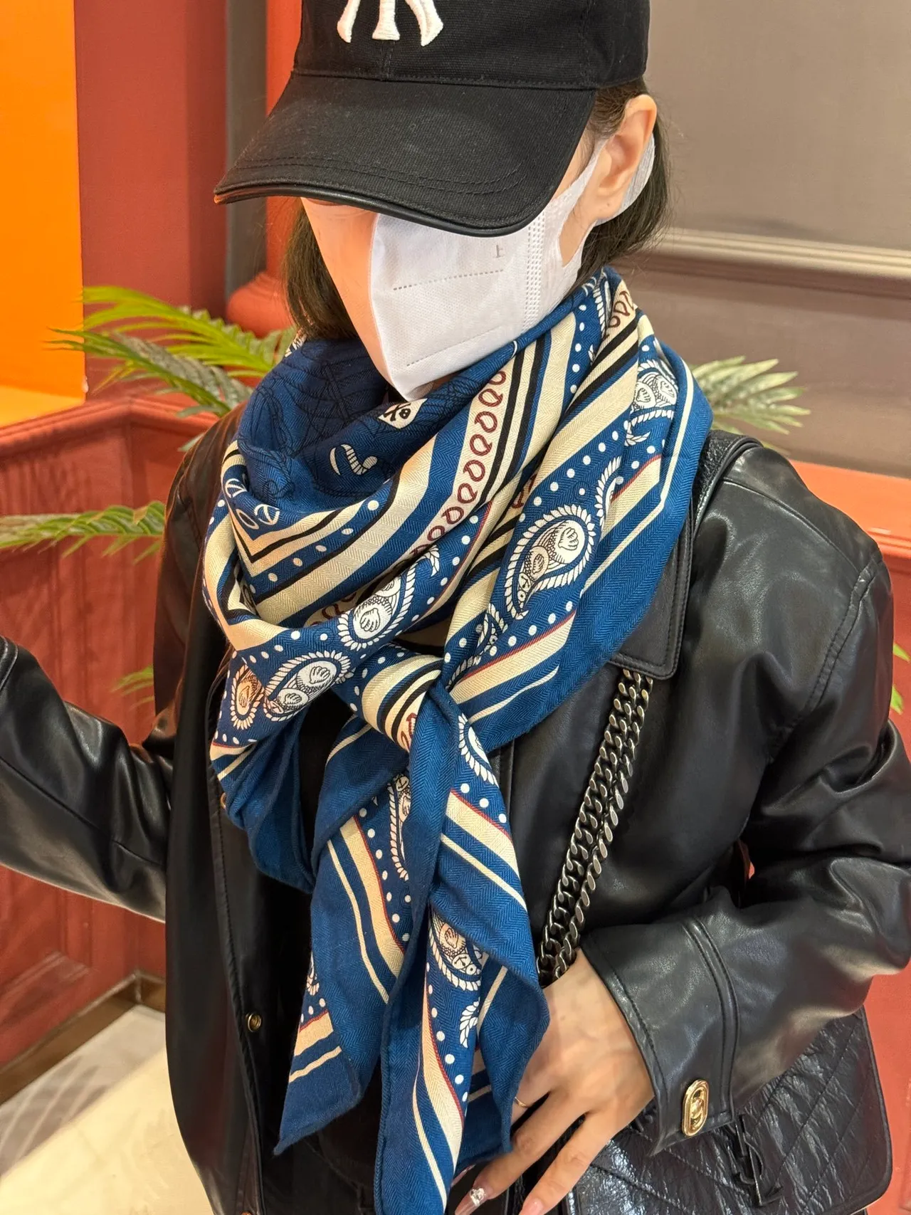 Hermès Carte Marine Navy Blue Silk Scarf 4