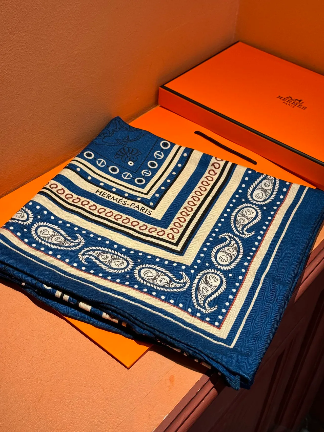 Hermès Carte Marine Navy Blue Silk Scarf 6