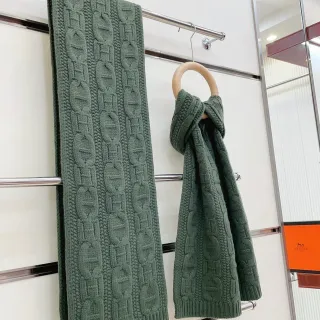 Hermès سلسلة الأنكر وشاح كشمير أخضر عسكري