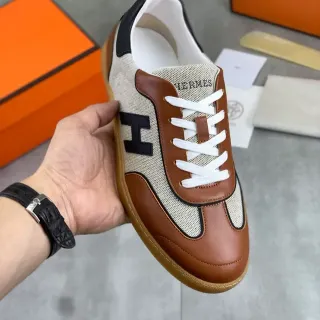 Hermès Chypre Two-Tone Textile and Leather Lifestyle Sneaker