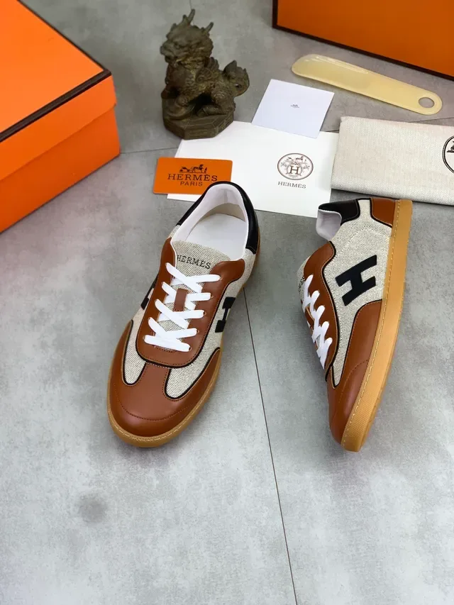 Hermès Chypre Two-Tone Textile and Leather Lifestyle Sneaker 5