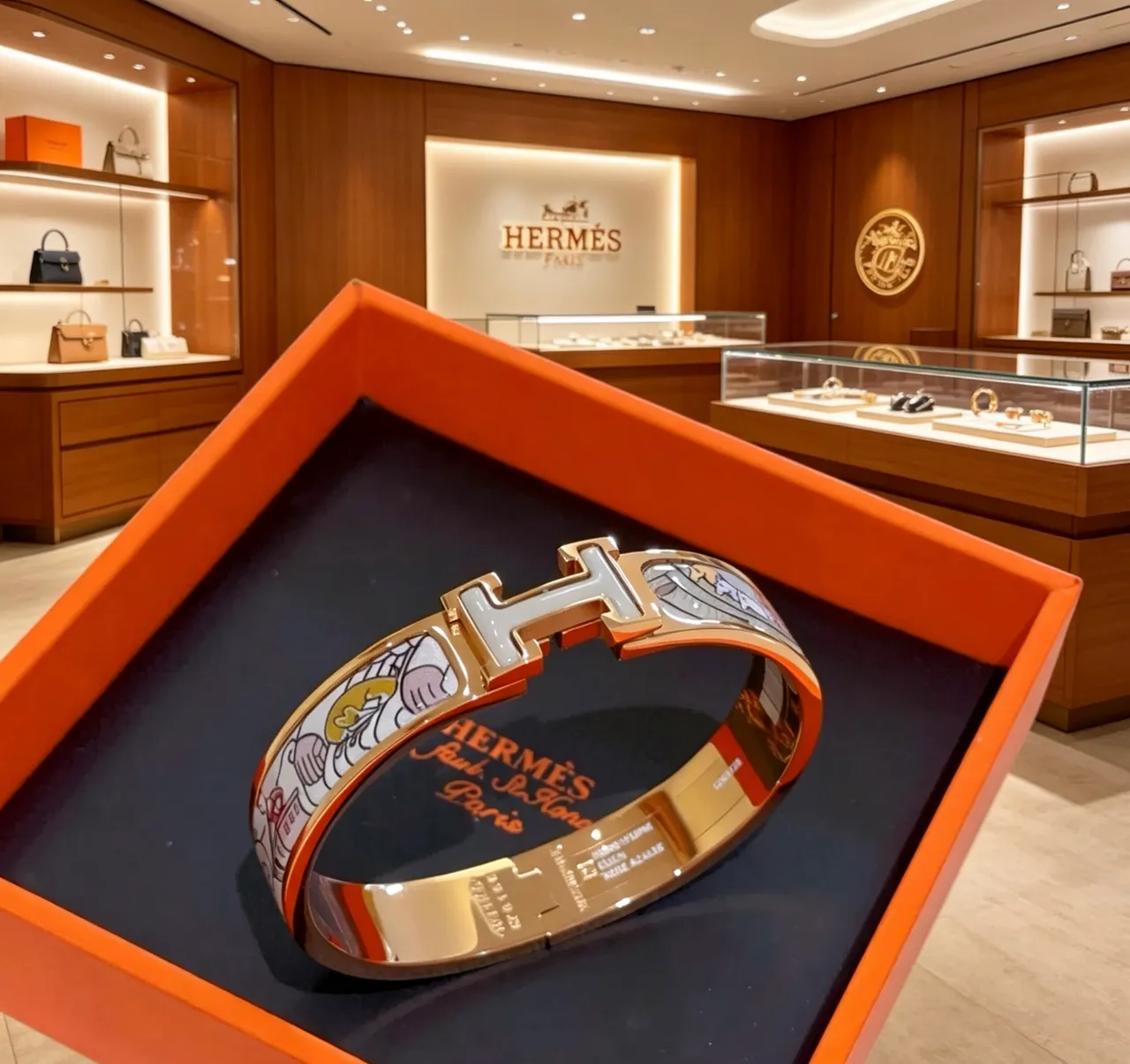 Hermès Clic H Esmalte Ilustração Pulseira dourada 7
