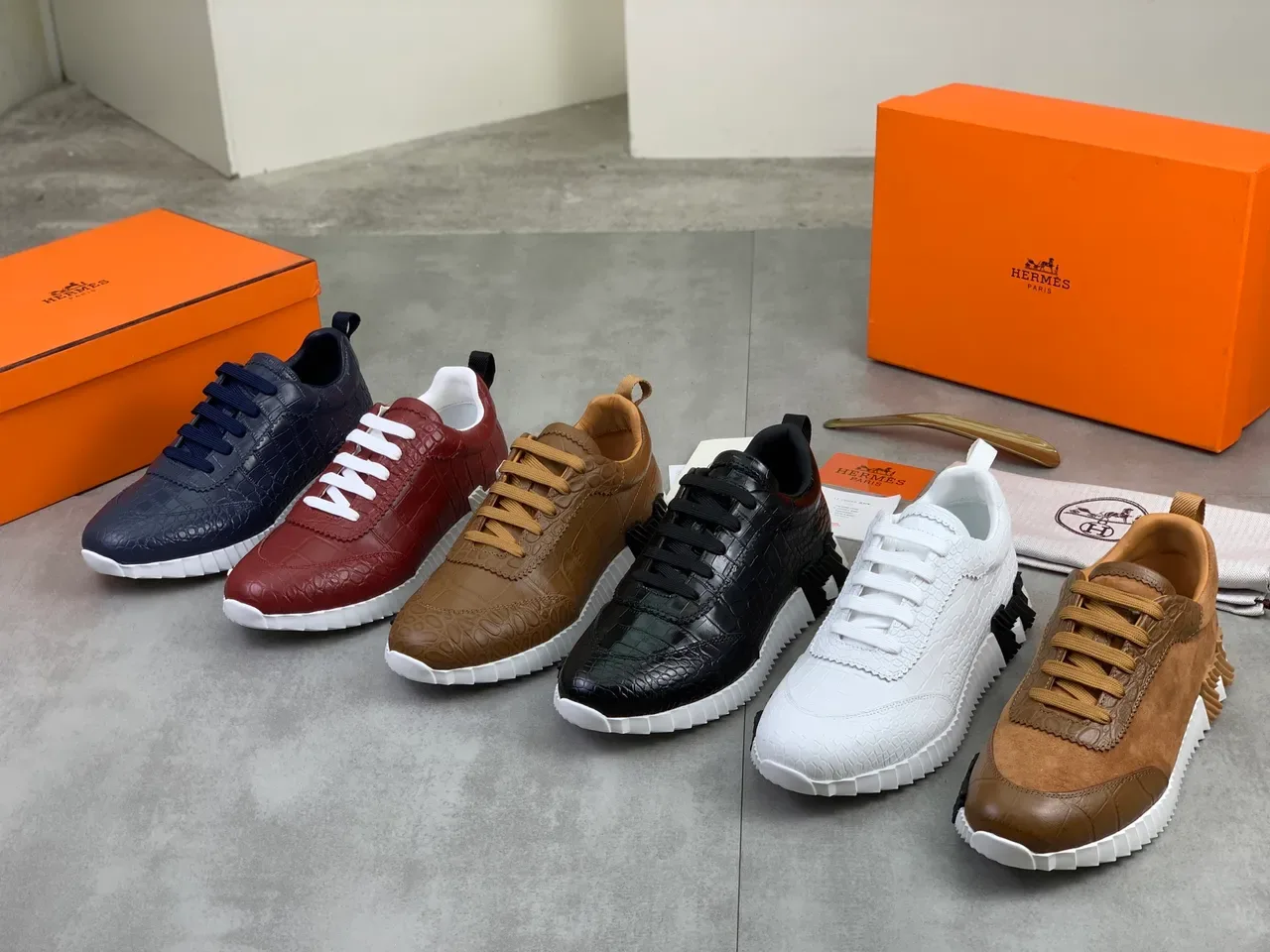 Hermès Croc-Embossed Red and White Lifestyle Sneakers 2