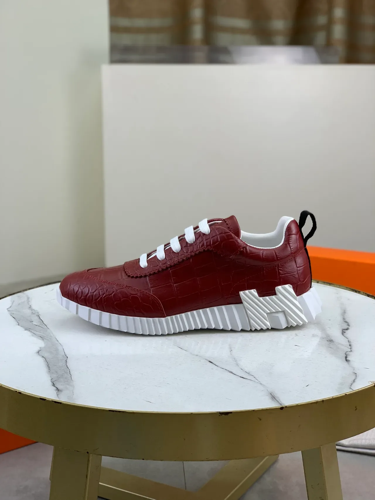 Hermès Croc-Embossed Red and White Lifestyle Sneakers 6