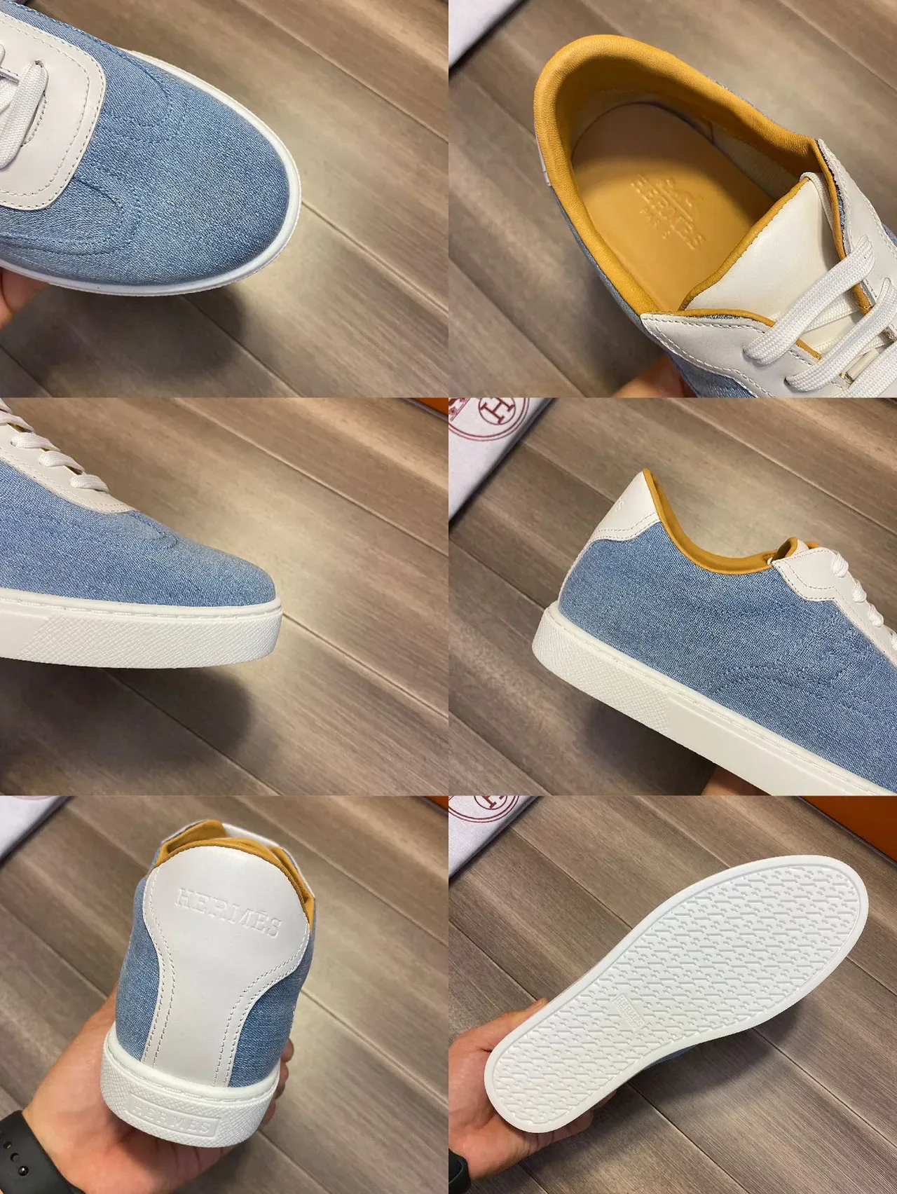Hermès Denim and White Leather Low-Top Lifestyle Sneakers 3