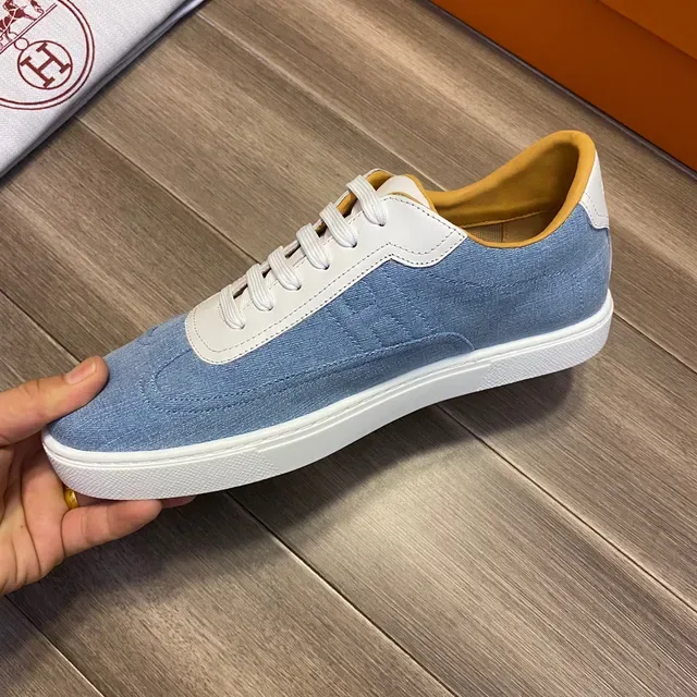 Hermès Denim and White Leather Low-Top Lifestyle Sneakers 4