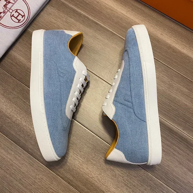 Hermès Denim and White Leather Low-Top Lifestyle Sneakers 5