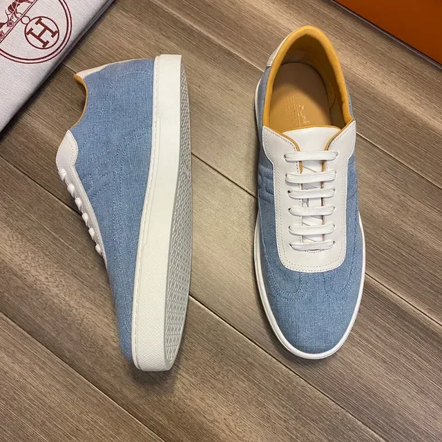 Hermès Denim and White Leather Low-Top Lifestyle Sneakers 6