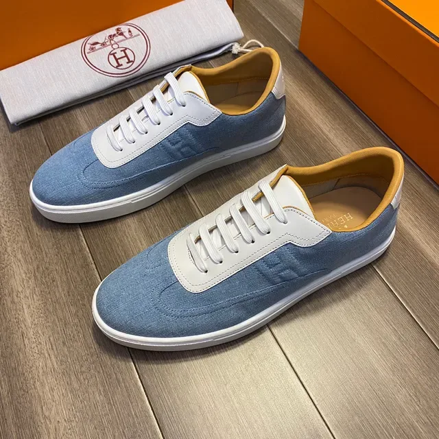 Hermès Denim and White Leather Low-Top Lifestyle Sneakers 8