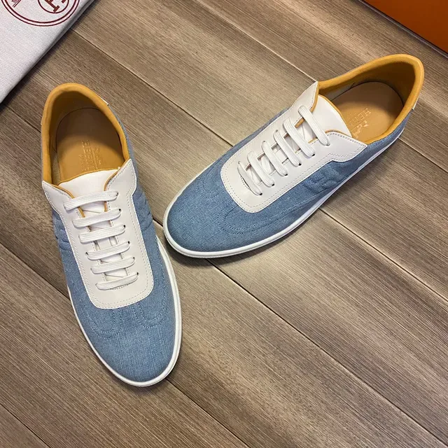 Hermès Denim and White Leather Low-Top Lifestyle Sneakers 9