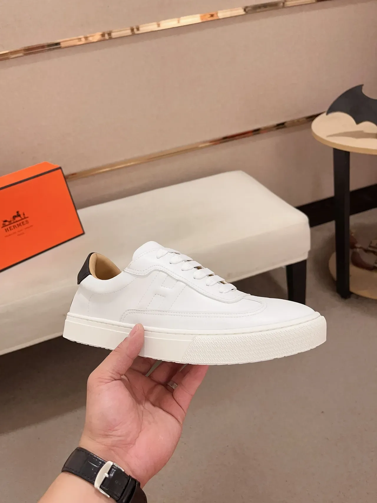 Hermès H Cut White Leather Lifestyle Sneaker 4