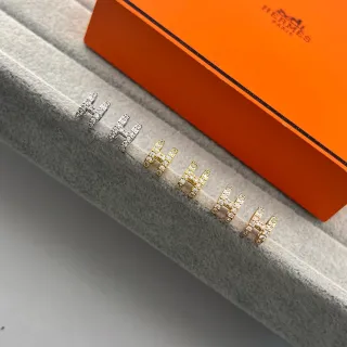 Hermès H Gold Silver Pavé Crystal Earrings