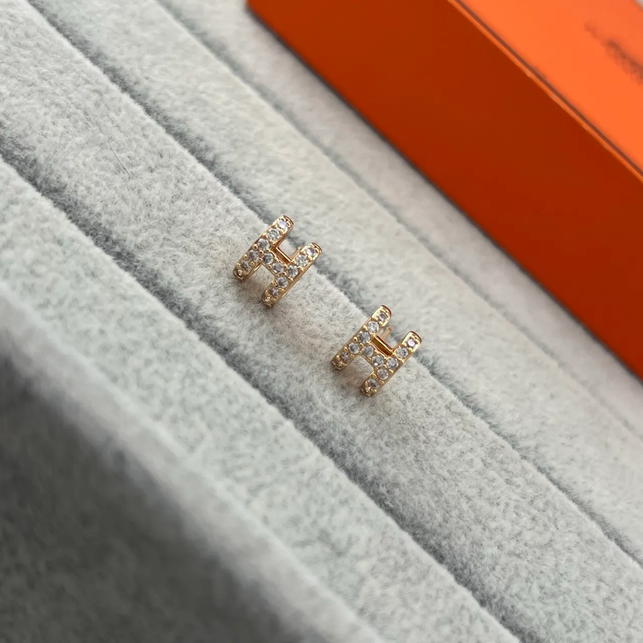 Hermès H Gold Silver Pavé Crystal Earrings 4