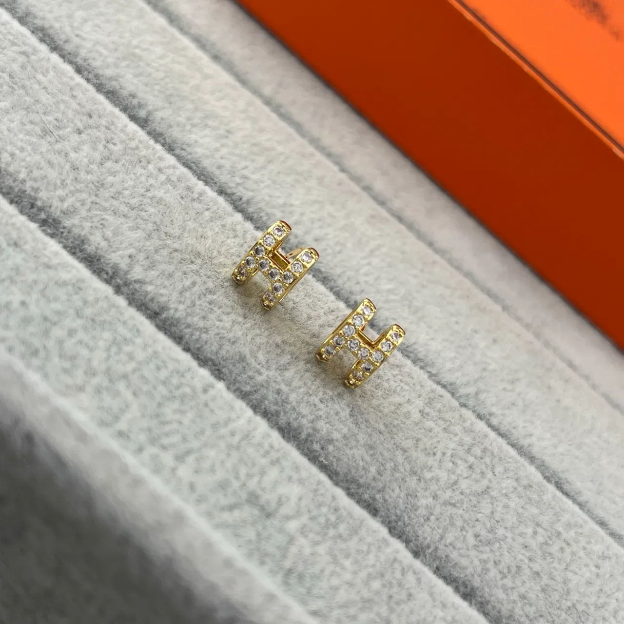 Hermès H Gold Silver Pavé Crystal Earrings 5