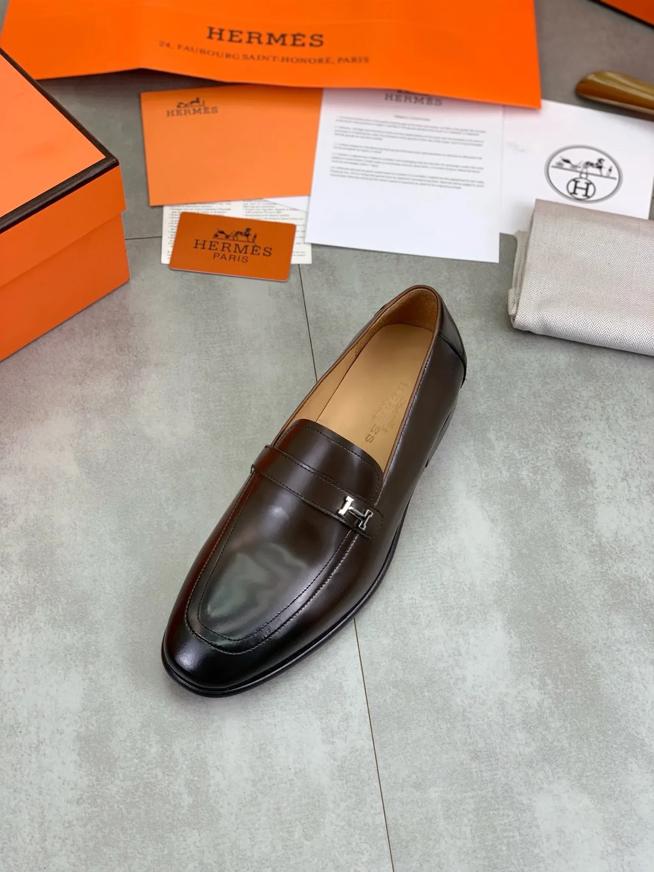 Hermès H Loafer Brown Polished Leather Loafers 4